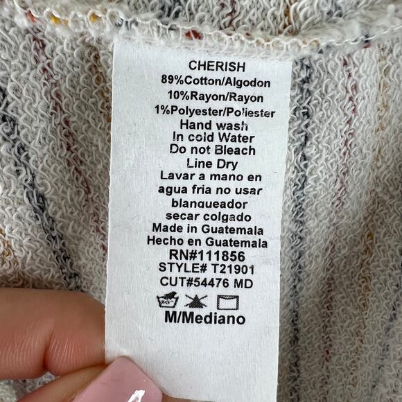 PERSONS Cherish Multicolor Stripe Drop Shoulder Long Sleeve Crew Sweater Medium - Picture 7 of 7